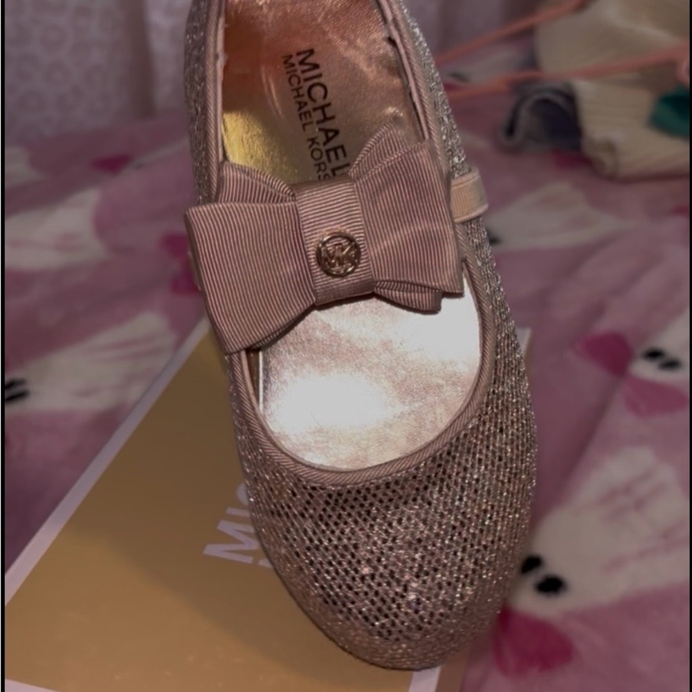 Gold Glitter Ballet Flats with Bow